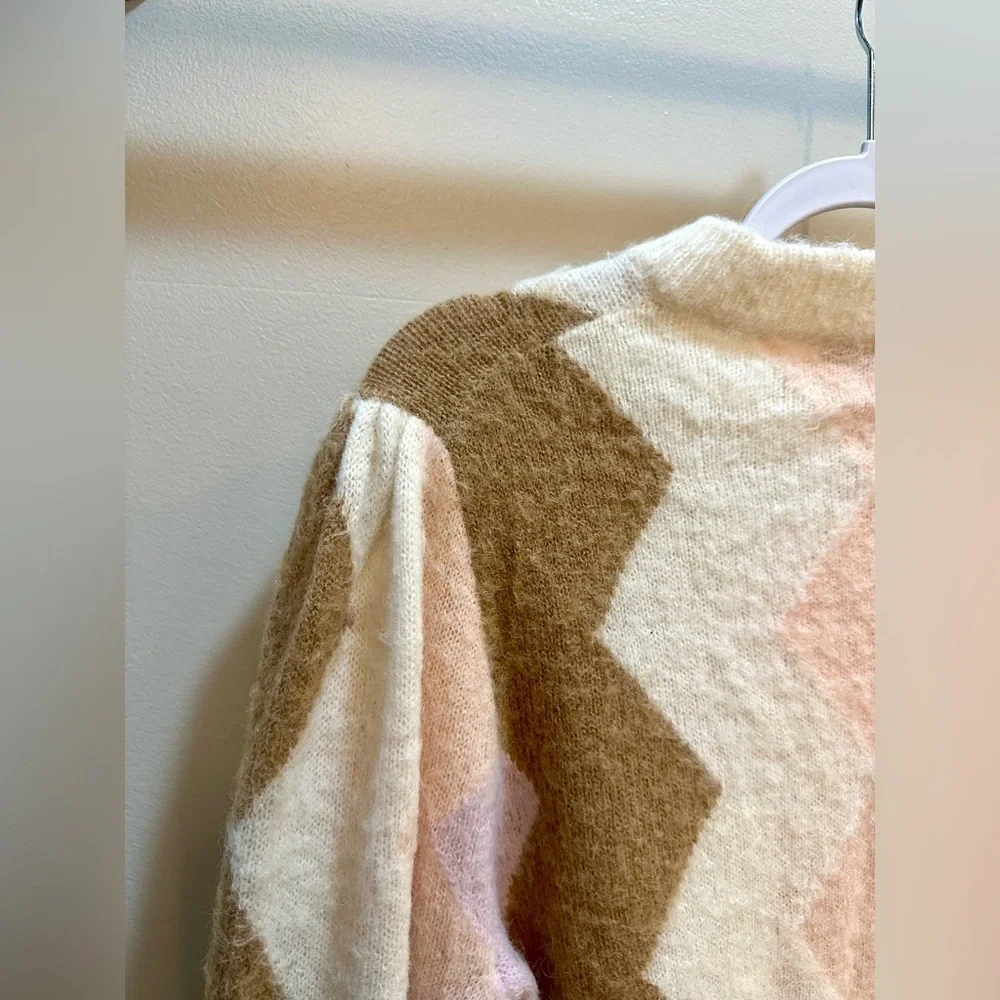 J.Crew Argyle Cropped Crewneck Alpaca and Wool Blend Sweater Size Medium